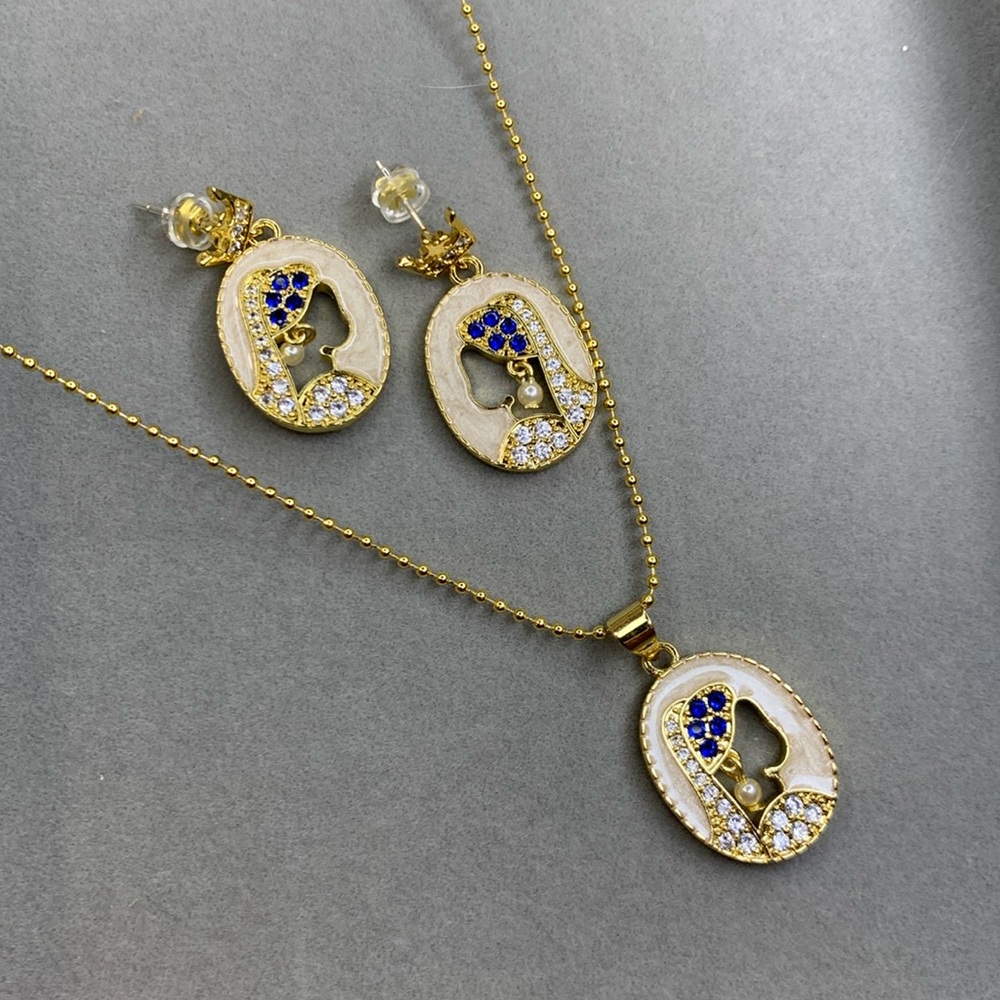 Girl with pearl earrings designer jewelry set necklace and earrings